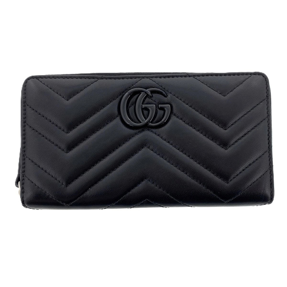GUCCI GG Marmont Zip Around Wallet Long Leather Black